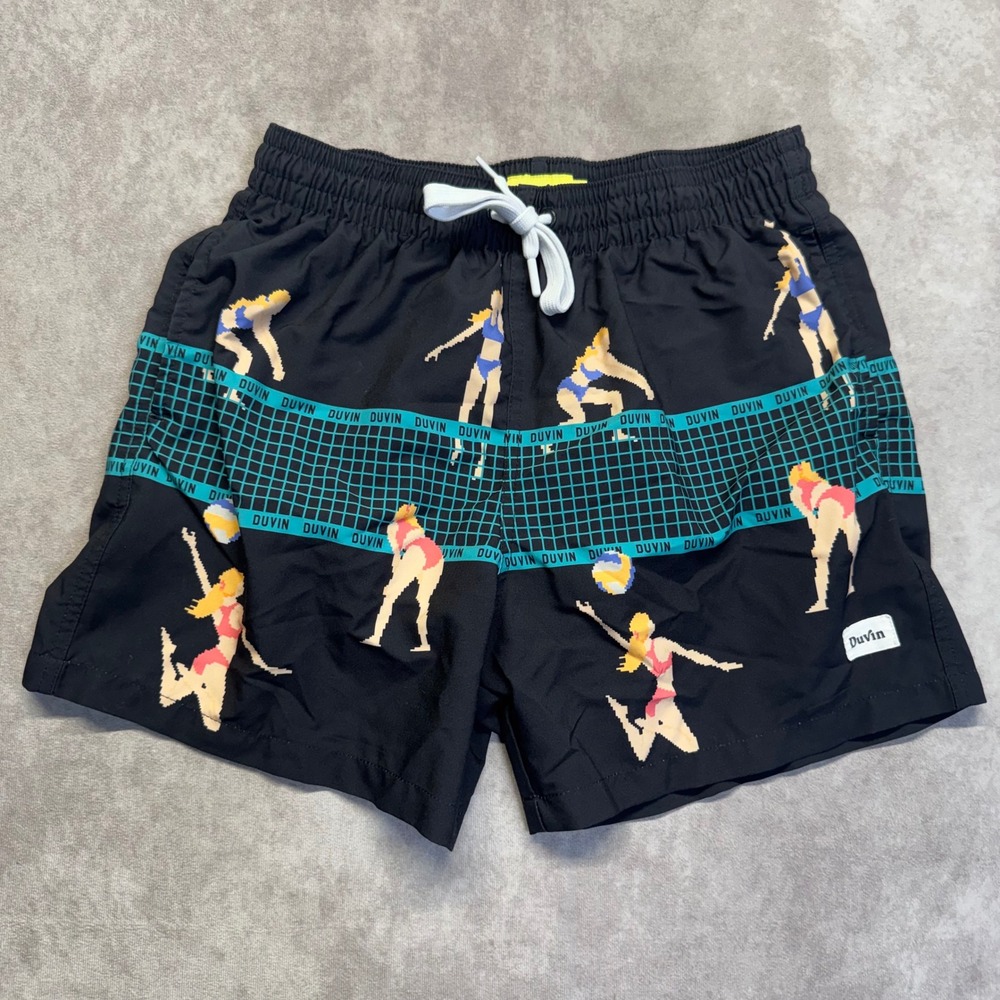 Duvin Design Co Mens Pixel Volleyball Swim Trunks Black Size M